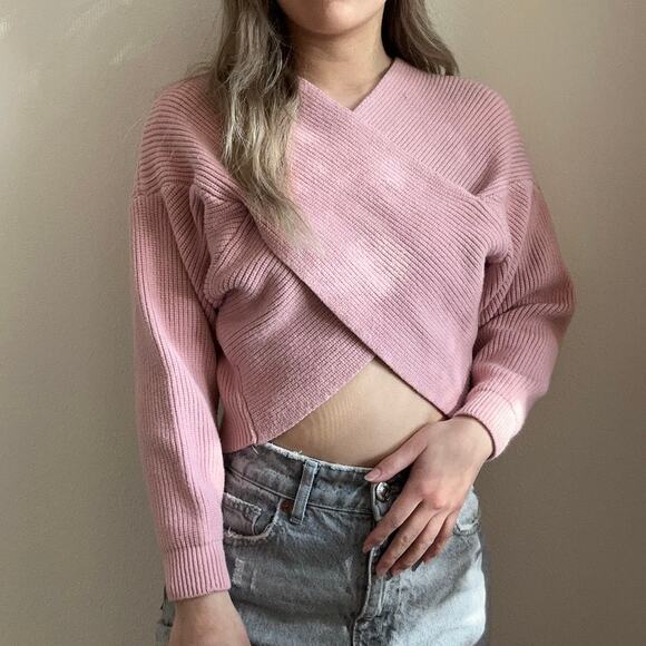 Pink criss cross X front cropped knit sweater small - Picture 1 of 4